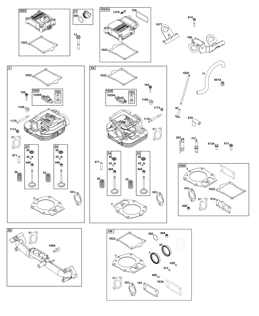 Cylinder Head Group Diagram and Parts List for 543477-3324-H7 400000 - 699999 Briggs and Stratton Engine